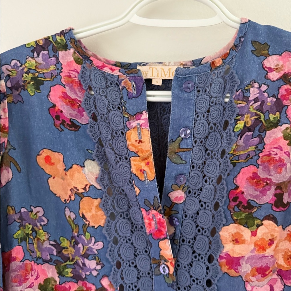 Bytimo blue floral dress with flutter sleeves size S - Picture 6 of 7